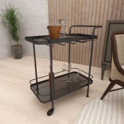 Contemporary Metal Bar Cart Black - Olivia & May -Baxton Home Shop GUEST 81265517 da5e 4a01 9962 7d970ab53440