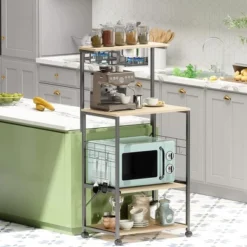 Bestier 4 Tier Shelves Portable Utility Kitchen Storage Baker's Rack Organizer Cart Stand With Adjustable Wheels And Side Hooks, 49 Inch, Oak 9 Bestier 4 Tier Shelves Portable Utility Kitchen Storage Baker's Rack Organizer Cart Stand With Adjustable Wheels And Side Hooks, 49 Inch, Oak -Baxton Home Shop GUEST 813e332a dd06 41fd 85ac 9c39ccb6bbe5