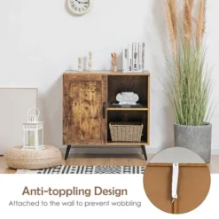 Costway Mid-century Storage Door Cabinet Cupboard W/4 Legs Adjustable Shelf Rustic Brown -Baxton Home Shop GUEST 87634d54 7379 42fb b8aa a003c945a031