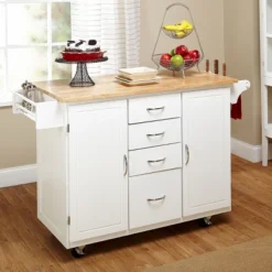 Cottage Country Wood Top Kitchen Cart White - Buylateral -Baxton Home Shop GUEST 8849888c 3a6c 49e5 8fe0 3dfa02b1b6e9