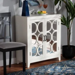 Garcelle Wood And Mirrored Glass 2 Door Sideboard White - Baxton Studio -Baxton Home Shop GUEST 884f7635 8b31 404c 915b 15887b8efc40
