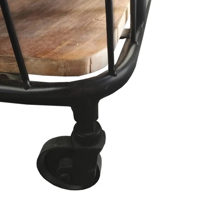 2 Shelves And Metal Frame Bar Cart With Wooden Top Black/Brown - The Urban Port 4 2 Shelves And Metal Frame Bar Cart With Wooden Top Black/Brown - The Urban Port - Image 2