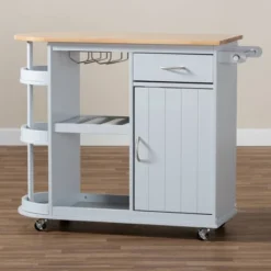 Donnie Wood Kitchen Storage Cart Light Gray/Natural - Baxton Studio -Baxton Home Shop GUEST 89b2c3f3 38de 40f9 ba38 2f93a9292224