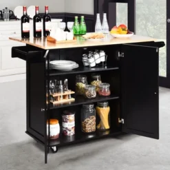 Costway Drop-Leaf Kitchen Island Trolley Cart Wood Storage Cabinet W/ Spice Rack Black -Baxton Home Shop GUEST 89fb723a 3bee 4888 9315 063bc3f5c518