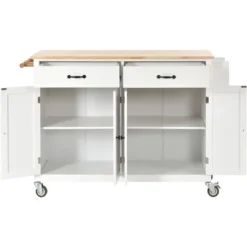 54.3 Inch Width Kitchen Island Cart With Solid Wood Top, 4 Door Cabinet, Two Drawers, Spice Rack And Locking Wheels-ModernLuxe -Baxton Home Shop GUEST 8a072d97 510e 4152 9e3a 49aa48781af6