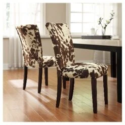 Set Of 2 Quinby Parson Dining Chair Wood Brown Cowhide - Inspire Q
