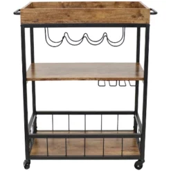 Sunnydaze Decor Sunnydaze 3 Tier Rustic Industrial Style Rolling Indoor Bar Cart With Wine Bottle And Stemware Rack -Baxton Home Shop GUEST 8b5e105f 28bd 4734 aac2 e8eae69ff7a0