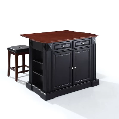 Coventry Drop Leaf Top Kitchen Island With Upholstered Square Stools Black - Crosley 9 Coventry Drop Leaf Top Kitchen Island With Upholstered Square Stools Black - Crosley - Image 7