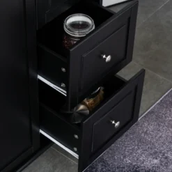 HOMCOM Mobile Kitchen Island Storage Trolley Cart On Wheels With Dropleaf Top, Towel/Spice Rack, 3 Drawers, 2-Door Cabinet -Baxton Home Shop GUEST 90158b7e 2b2c 435e 840d d1a899d82513