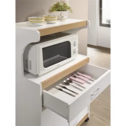 Microwave Kitchen Cart In White - Hodedah -Baxton Home Shop GUEST 90be18f6 ffdd 4d6a b347 709078d4b966