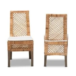 2pc Argos Rattan And Wood Dining Chair Set Natural/Brown - Bali & Pari