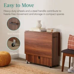 Best Choice Products Multipurpose Folding Table W/ Built-in Wheels, 3 Storage Shelves, Cubby, Carrying Handle -Baxton Home Shop GUEST 9272bbdf 9826 4fd9 b0e5 625fbb2705bf