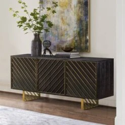 Monaco Rectangular Sideboard Black Wood/Antiqued Brass - Armen Living -Baxton Home Shop GUEST 92cf8d92 4c09 4de3 934c 4f3458152925