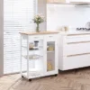 HOMCOM 28" Rolling Kitchen Trolley Serving Cart Storage Cabinet Bamboo Top With Wire Basket & Door Cabinet & Drawers, White -Baxton Home Shop GUEST 932d2df0 4ecd 454f b8d9 bff7c991cbbf