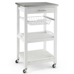 Costway Compact Kitchen Island Cart Rolling Service Trolley With Stainless Steel Top Basket -Baxton Home Shop GUEST 947788ec 927f 4097 bffa cbd674ec7025 1