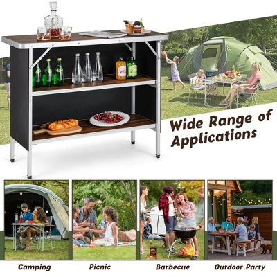 Costway Folding Camping Table Aluminum Portable Picnic Table With 2-Tier Shelves BlackCoffee 9 Costway Folding Camping Table Aluminum Portable Picnic Table With 2-Tier Shelves BlackCoffee - Image 7