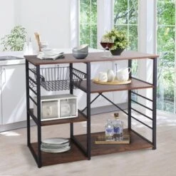 Wood And Metal Bakers Rack With 4 Shelves And Wire Basket Brown/Black - Benzara 16 Wood And Metal Bakers Rack With 4 Shelves And Wire Basket Brown/Black - Benzara -Baxton Home Shop GUEST 95eb2ce4 d59f 45a6 85a9 d9cb36f56ba4