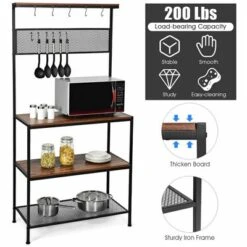 Costway 4-Tier Kitchen Bakers Rack Microwave Oven Stand Industrial W/Hooks & Mesh Panel -Baxton Home Shop GUEST 96e817ec 1980 4bbf 9780 77c478d51a6f