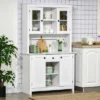 HOMCOM Freestanding Rustic Buffet With Hutch, 4 Doors Farmhouse Kitchen Pantry Cabinet, Microwave Stand With Beadboard Panel, Drawer, White -Baxton Home Shop GUEST 977dcb68 1b4e 44bb 8e26 5bf3e451e970