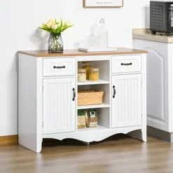 HOMCOM 42" Accent Sideboard, Serving Buffet Cabinet, Coffee Bar Cabinet With Storage Drawers And Adjustable Shelves For Living Room, Or Kitchen, White -Baxton Home Shop GUEST 97b704d0 5df5 470c a770 ae51f29692c7