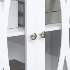 HOMCOM Sideboard, Buffet Cabinet With Storage, Adjustable Shelves, Credenza With 3 Glass Doors For Living Room, Study, White -Baxton Home Shop GUEST 98e3d284 89e8 4012 b01c fc9f1701d20d