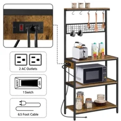 Yaheetech 67.5" H Baker’s Rack With Power Outlet For Kitchen Storage, Rustic Brown -Baxton Home Shop GUEST 998facc5 624c 4e6d a6f3 bc6becafab4e