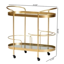 Kamal Glam Brushed Metal And Mirrored Glass 2 Tier Mobile Wine Bar Cart Gold - Baxton Studio -Baxton Home Shop GUEST 9acd8bc4 de88 4c15 9b22 de4dd868bf18