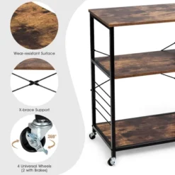 Costway Rolling Industrial Kitchen Baker's Rack Wood Black -Baxton Home Shop GUEST 9b0c9ab6 388f 43f1 bc95 158b11789b17