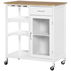 HOMCOM Utility Kitchen Cart, Rolling Kitchen Island Storage Trolley With Rack, Shelves, Drawer And Cabinet, White -Baxton Home Shop GUEST 9b815df4 40cf 46f4 97e2 435b696b21d1