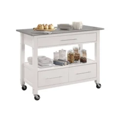 Ottawa Kitchen Island Stainless Steel And White - Acme Furniture