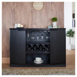 Rosio Transitional Criss Cross Wine Storage Dining Buffet Black - HOMES: Inside + Out