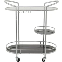 Contemporary Metal 3-Tier Oval Bar Cart Silver - Olivia & May -Baxton Home Shop GUEST 9e7d4e2b 7075 40f5 bcde d593c04a4bf8