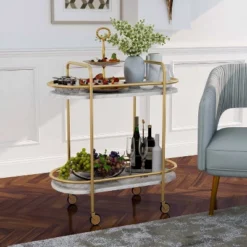 Madronas Serving Carts With Faux Marble Gold Coating/White - MiBasics -Baxton Home Shop GUEST 9f5e0b04 985f 44a6 9027 a46e5be8aefa