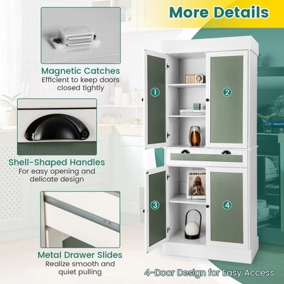 Costway 72'' Kitchen Buffet Hutch Pantry Cabinet Cupboard With 4 Doors & Adjustable Shelves 9 Costway 72'' Kitchen Buffet Hutch Pantry Cabinet Cupboard With 4 Doors & Adjustable Shelves - Image 7