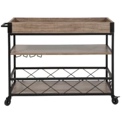 Flash Furniture Buckhead Distressed Light Oak Wood And Iron Kitchen Serving And Bar Cart With Wine Glass Holders -Baxton Home Shop GUEST a2446445 d800 4242 a47c 948f457e4c78 1