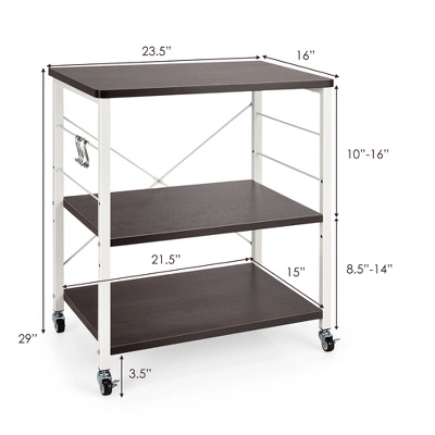 Costway 3-Tier Kitchen Baker's Rack Microwave Oven Storage Cart W/ Hook 4 Costway 3-Tier Kitchen Baker's Rack Microwave Oven Storage Cart W/ Hook - Image 2