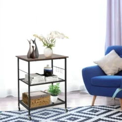 Costway 3-Tier Kitchen Serving Cart Utility Standing Microwave Rack W/ Hooks -Baxton Home Shop GUEST a32fc0ca ef57 4b61 870d 394fa9487ad4