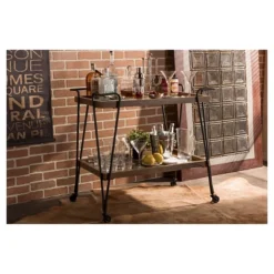 Jessica Rustic Industrial Style Textured Finish Metal Distressed Ash Wood Mobile Serving Bar Cart - Black & Brown - Baxton Studio -Baxton Home Shop GUEST a4213dff 65db 41b7 b429 3dab301a331c