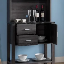 FC Design Two-Toned Baker's Rack Kitchen Utility Storage Cabinet With Drawers, Cabinet, And Black Faux Marble Top In Distressed Grey Finish -Baxton Home Shop GUEST a4756094 797b 48d7 9fe6 5ee6d7b8952e