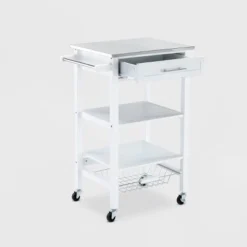 Hennington Kitchen Cart With Stainless Steel Top White - Boraam -Baxton Home Shop GUEST a53ee00f 3350 4ee6 b702 29ed7306ca77