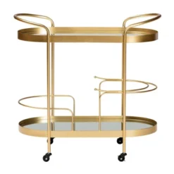 Kamal Glam Brushed Metal And Mirrored Glass 2 Tier Mobile Wine Bar Cart Gold - Baxton Studio -Baxton Home Shop GUEST a54c422e fedf 4da8 873e 3dbd2828b735