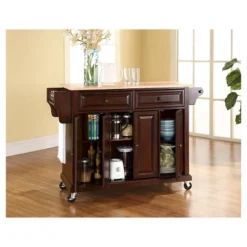 Natural Wood Top Kitchen Cart/Island - Vintage Mahogany - Crosley -Baxton Home Shop GUEST a584d993 6497 4ea5 9e5a 33db4496b0b6