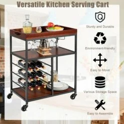 Costway 3 Tier Kitchen Trolley Utility Cart W/Wine Rack & Glass Holder -Baxton Home Shop GUEST a64db568 b6f0 4633 a36c fdeb3fe6ce7c