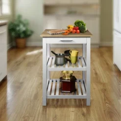 Sunrise Kitchen Island With Harvest Hardwood Top White/Natural - Flora Home -Baxton Home Shop GUEST a7211407 1c3f 406e 8fba 2d8d72e6fced