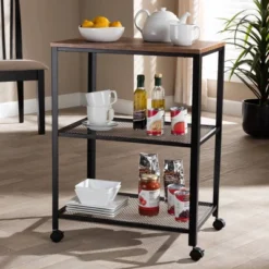 Verna Metal And Wood Kitchen Serving Cart Oak Brown/Black - Baxton Studio -Baxton Home Shop GUEST a7c42b42 81ad 44c7 94ff 18d78c3871f8