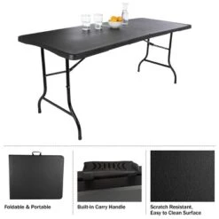 Folding Table Set - Set Of 2 Lightweight Portable Tables - 6-Foot-Long Plastic Tabletops For Camping, Parties, And Dining By Everyday Home (Black) -Baxton Home Shop GUEST a7e9d727 a885 4592 9b89 1ea4a8adbce6