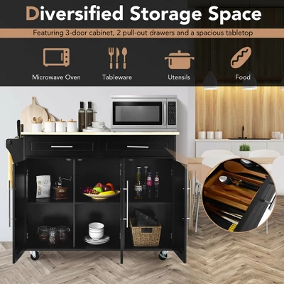 Costway Kitchen Island Trolley Cart Wood Top Rolling Storage Cabinet W/Knife Block Black 7 Costway Kitchen Island Trolley Cart Wood Top Rolling Storage Cabinet W/Knife Block Black - Image 5