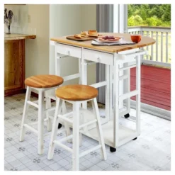 Breakfast Cart With Drop Leaf Table & Stool Set - Flora Home -Baxton Home Shop GUEST aa43e14c 2d57 457d b805 67706b5110ea