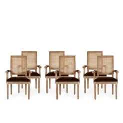 Set Of 6 Maria French Country Wood And Cane Upholstered Dining Chairs - Christopher Knight Home -Baxton Home Shop GUEST aa56b939 e053 4c67 8470 17d1edc3c179
