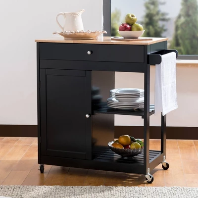 Wooden Basic Kitchen Island With 1 Drawer 1 Door And 2 Tiers - Glitzhome 4 Wooden Basic Kitchen Island With 1 Drawer 1 Door And 2 Tiers - Glitzhome - Image 2